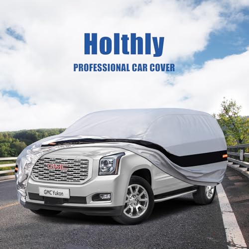 Image of Holhtly Car Cover Custom Fit for GMC Yukon, Car Covers for Automobiles All Weather Waterproof Sun Snow Rain Wind Dust Protection, Outdoor Car Cover Gray & Black