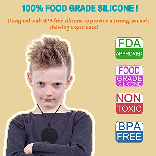 Chew Necklaces for Sensory Kids, 2 Pack Silicone Chewy Necklace Sensory Toys for Boys and Girls with Chewing, Autism, ADHD, SPD, Oral Motor Anxiety Pendant for Adults - Image 3
