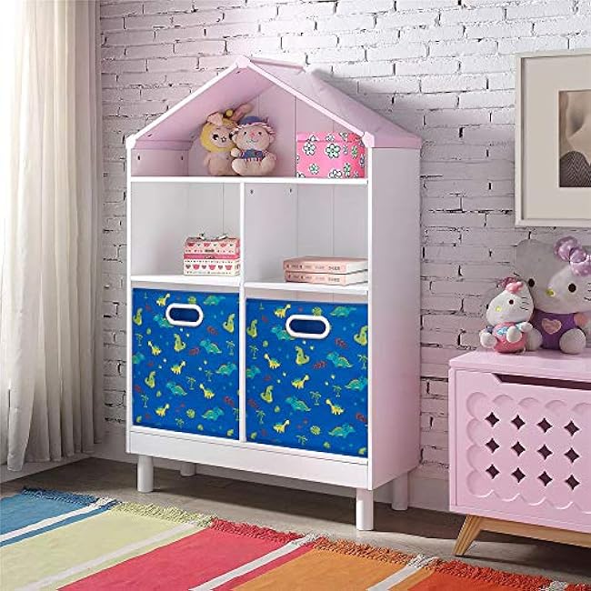 6 Cube Storage Bins Blue 10.5x10.5x11 Inch Foldable Dinosaur Coastal Print Fabric Half Storage Basketes for Home Organizers Storage Drawer,QY-SC13-6