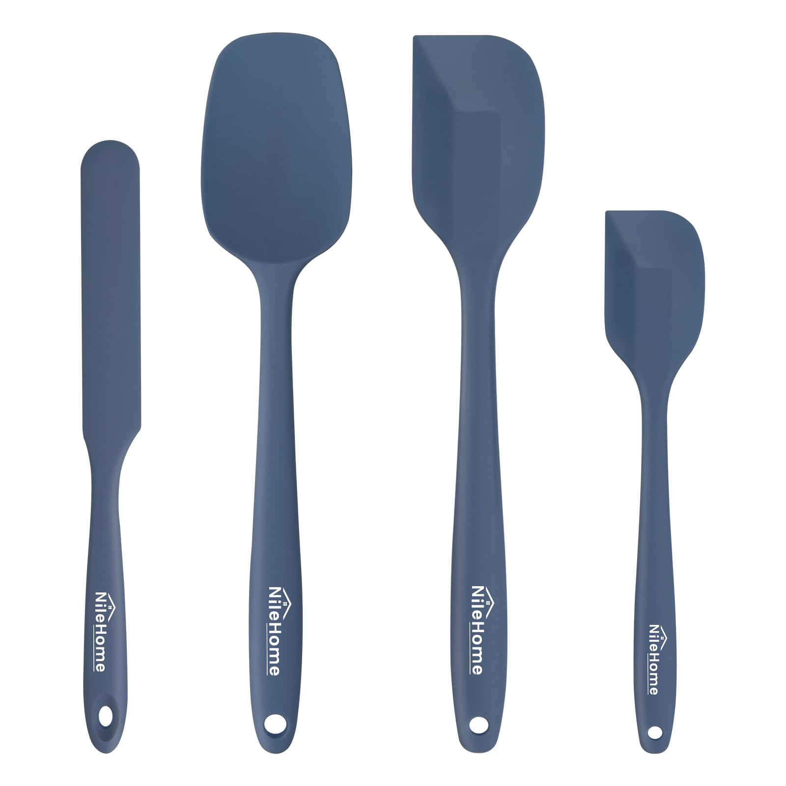 NileHome Silicone Spatula Set, Rubber Spatula High Heat-Resistant Premium BPA-Free One Piece Seamless Design Cooking Spatulas Utensils Set For Kitchen 4pack(Haze blue)