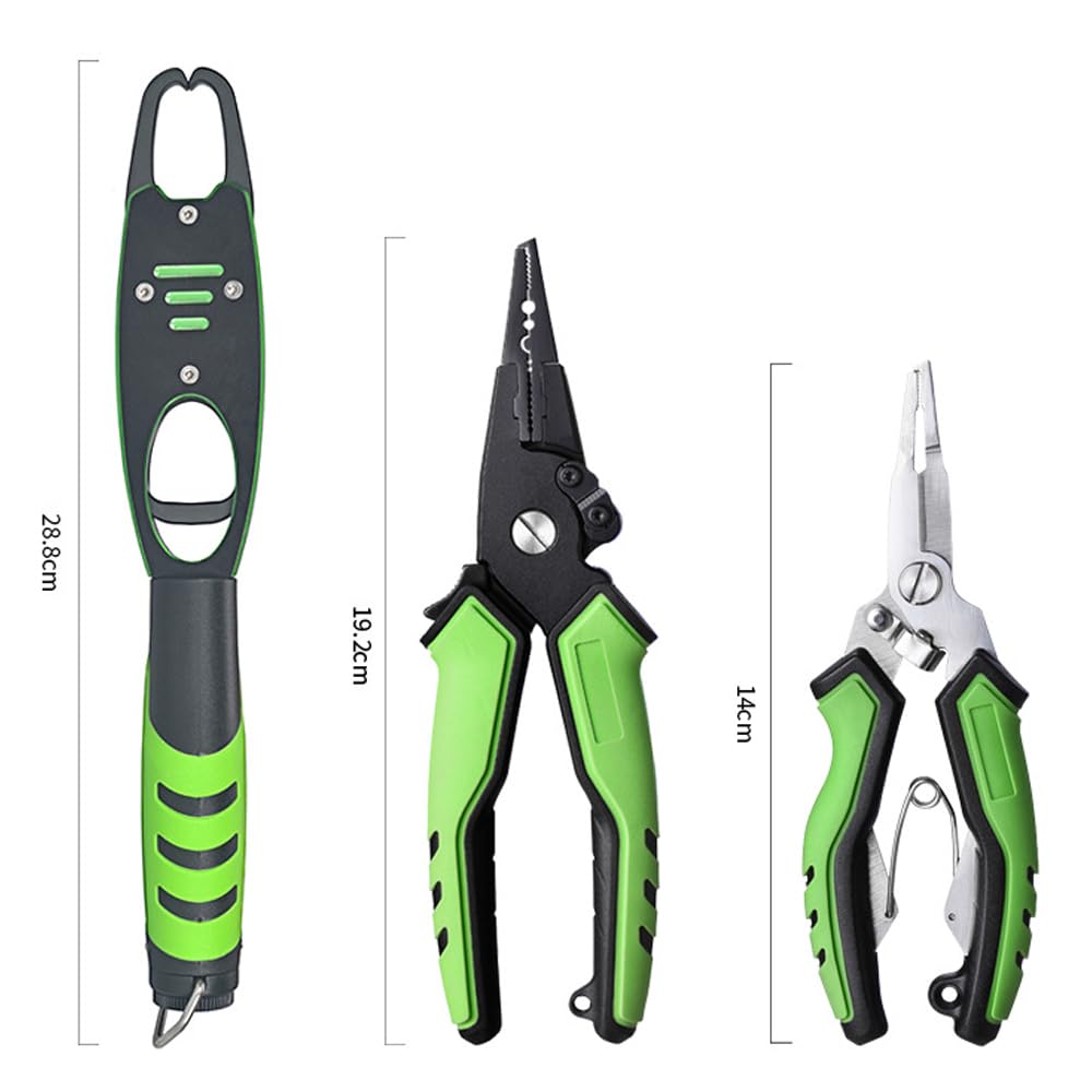 Set di 3 pinze da pesca portatili, in acciaio inox e alluminio, con bilancia e cordino, 15 kg