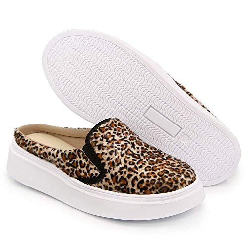 Tênis Mule Feminino Slip On Calcanhar Aberto Babuche Floral Cor:Onça;tamanho:35