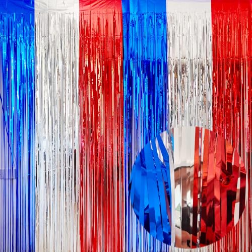4th of July Tinsel Foil Curtains 4-Pack 3.2x8.2ft
