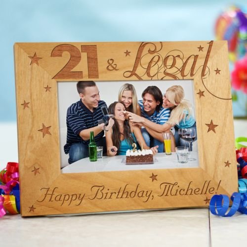 GiftsForYouNow Engraved 21st Birthday Wood 4x6 Picture Frame