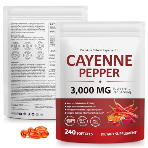 Cayennepfeffer Softgels 3000mg 240pcs Cayenne-Pfeffer-Kapseln 12 in 1 Capsaicin Kapseln aus Cayenne-Pfeffer Cayennepfeffer-Softgel-Ergänzungsmittel Erhaltung der Herz-Kreislauf-Gesundheit