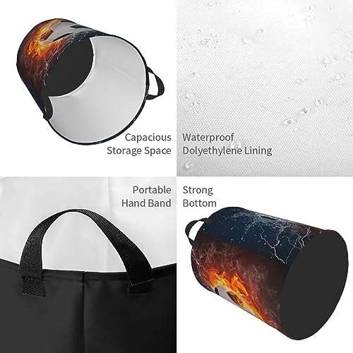 Gbuzozie Soccer Ball In Fire And Water Round Laundry Hamper Sport Football Storage Basket Toys Clothes Organizer Bin For Home Bathroom Bedroom Dorm Nursery, 38l by Gbuzozie - Image 3