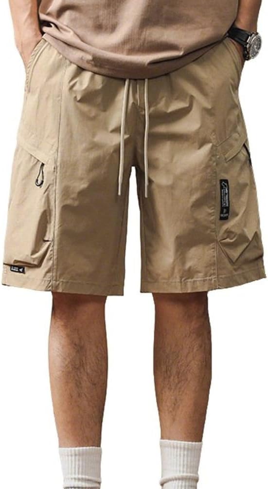 Men's Lightweight Shorts Casual Elastic High Waist Loose Summer Relaxed Fit Cargo Hiking Short with Pockets