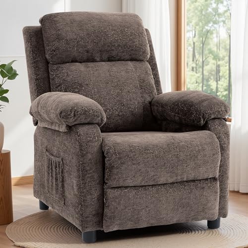 Image of Korser Recliner Chair, Living Room Chairs for Adults, Padded Deep Seat Reading Chair with Side Pockets, Small Recliners for Small Spaces, Lounge Chair for Living Room, Bedroom, and RV (Chenille)