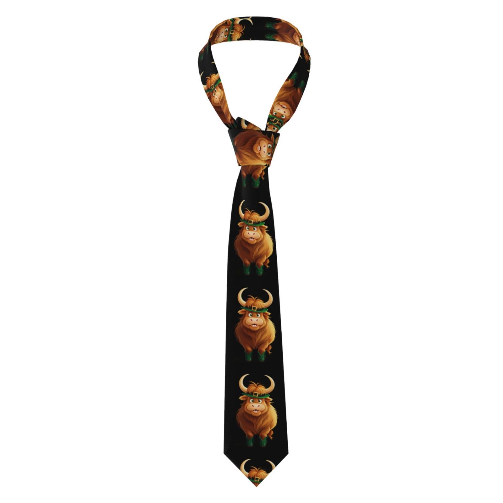 Yyhwhjde Men's Black St. Patrick's Highland Cow Prints Necktie - Premium Polyester Fiber Tie For Business, Daily Life, And Special Occasions, One Size