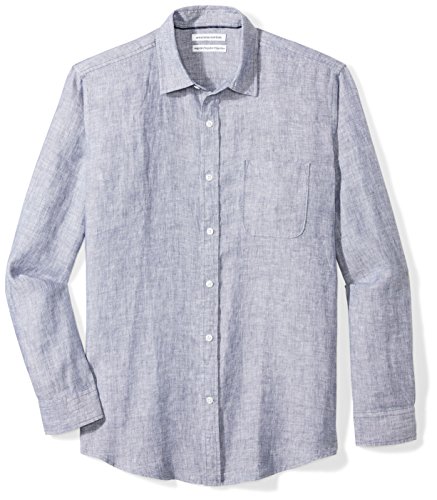 Amazon Essentials Men's Regular-Fit Long-Sleeve Linen Shirt, navy, Large