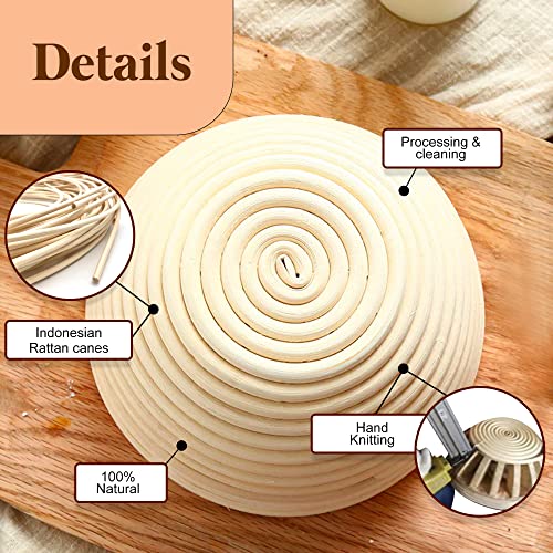 Pitch Pulse Bread Proofing Basket Set, 9 Inch Round + 10 Inch Oval Banneton Bowl, Sourdough Bread Making Tools Kit With Dough Whisk, Dough Scraper, Bread Lame And Blades #TOP6