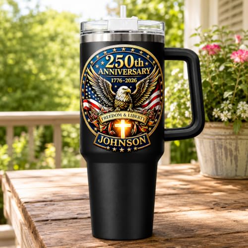 Image of Personalized 250th Anniversary Of America Tumbler - Custom Patriotic USA Flag 1776-2026 Gifts - US Eagle Freedom Tumbler 40oz A23 - American Flag Independence Celebration Gifts For Men, Women