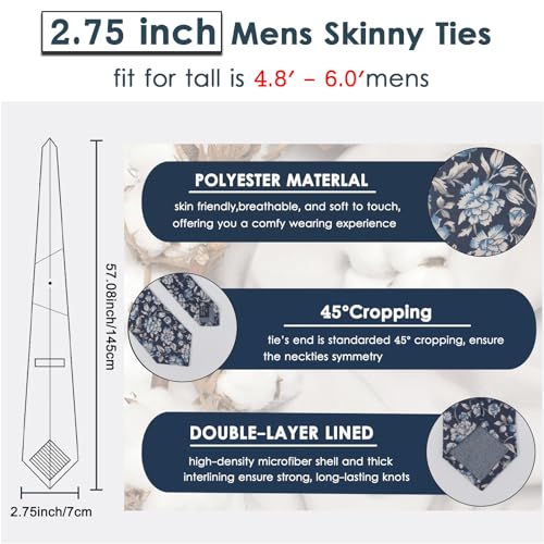 Image of Mantieqingway Floral Ties for Men Skinny Cotton Tie Flower Necktie