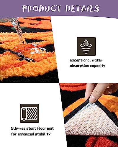 DEXDE Fall Halloween Bathroom Rugs Runner Pumpkins Long Bath Mat for Autumn Harvest Thanksgiving Home Decor, Soft Non-Slip Carpet for Hallway Bedroom Bathroom Kitchen Entryway, Orange Yellow 20x60 - Image 3