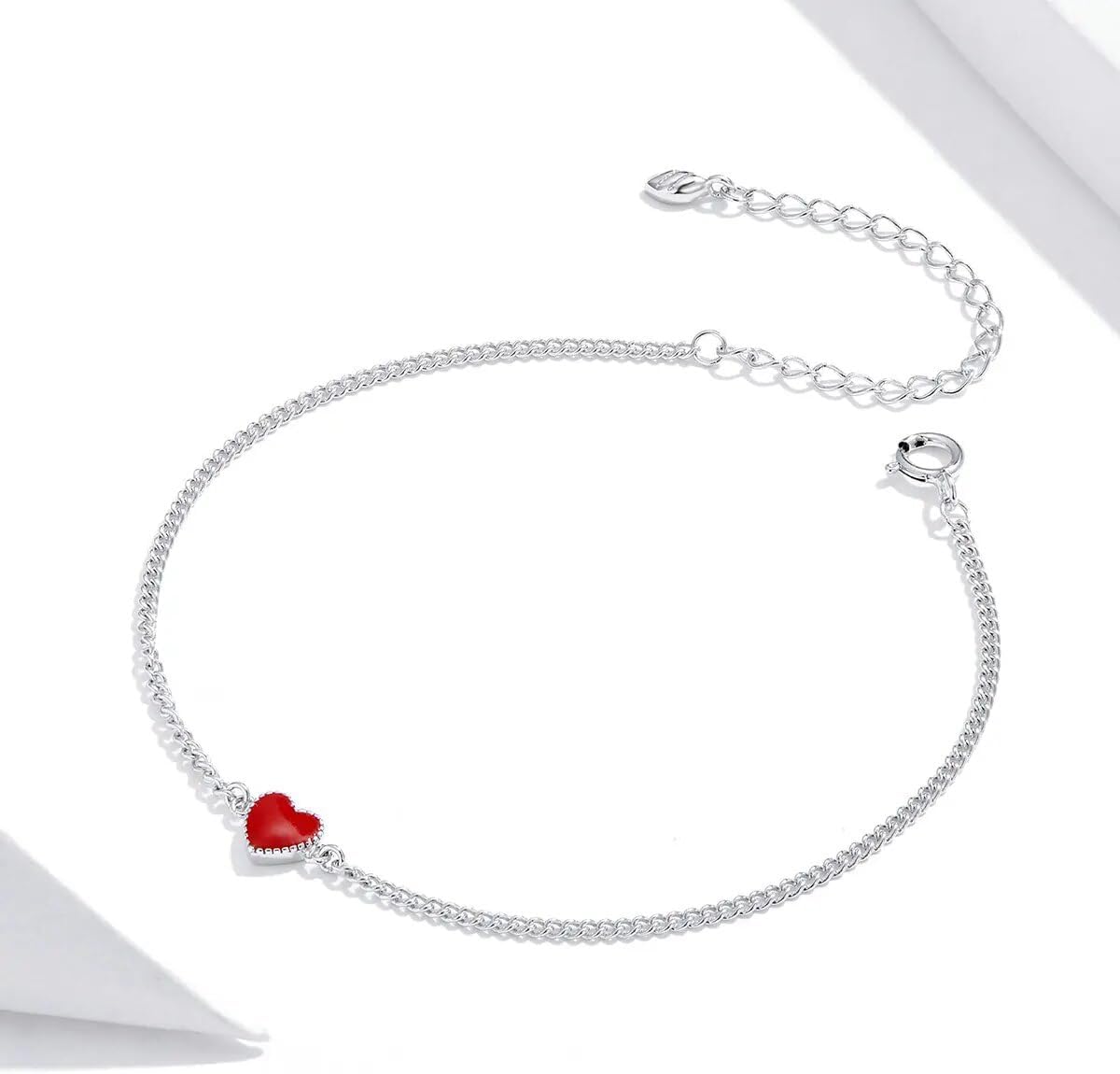 Red Heart Bracelets 925 Sterling Silver Adjustable Chain Link Red Enamel Bracelet Engagment Female Jewelry SSS-0301-121