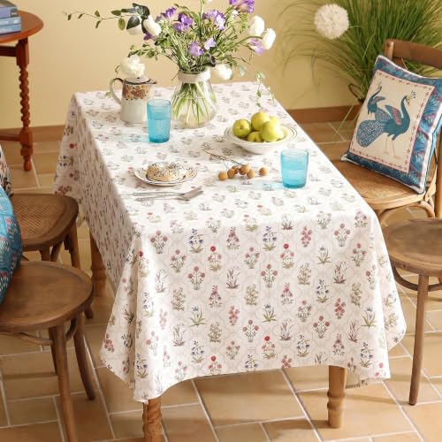 Image of ishro home Premium Dining Table Cover 6 Seater | Table Cover Cloth | Table Cloth 6 Seater - Soft European Fabric, Frill Design, Machine Washable | (Agra Meadow, 56x90 Inch (6-8 Seater))