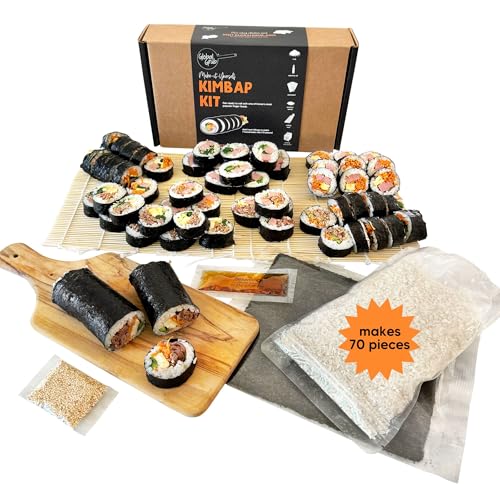 Global Grub DIY Kimbap Kit: Gimbap Making Kit With Ingredients - Rice, Kimbap Seaweed, Sesame Oil, Sesame Seeds, Plus Bamboo Mat. Add Fresh Fillings to Make 7 rolls/70 pieces