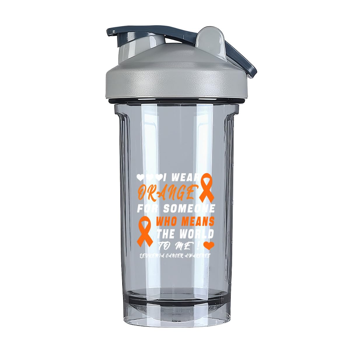 I Wear Orange For Someone Who Means World To Me 18 Ounce Shaker Bottle Drink Mixer Leak-proof Pre Workout Protein Shakes Meal Replacement Shakes Bottles 500ML/18 Oz Gray