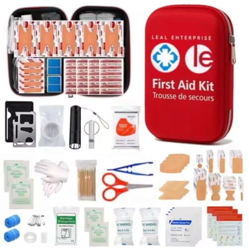 LEAL ENTERPRISE Kit de primeiros socorros, 301 peças, kit de sobrevivência com estojo resistente à água, tamanho compacto para acampamento, caminhada, carro, casa, primeiros socorros