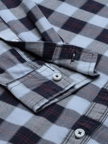 Image of The Indian Garage Co Men Slim Fit Checkered Full Sleeves Cutaway Collar Casual Shirt