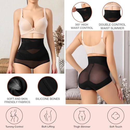 Rirywony Tummy Control Shapewear Panties For Women High Waisted Body Shaper Underwear Girdle Panty(M,Black) thumb #2