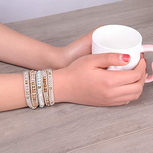 Image of Plumiss Women Boho Handmade Natural Stone Crystal Leather Bead Wrap Bracelets Collection
