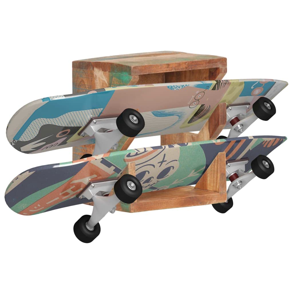 Deskorolka uchwyt ścienny z litego drewna pochodzącego z recyklingu 25 x 20 x 30 cm na 2 deskorolki, ręcznie wykonany, montaż ścienny, schowek, garaż, piwnica, kolekcja skate