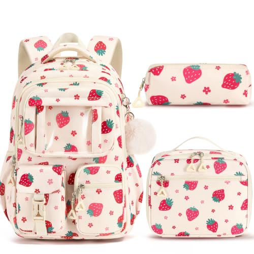 Image of Fimibuke Kids Backpack for School Girls, Strawberry Backpack w /Lunch Box