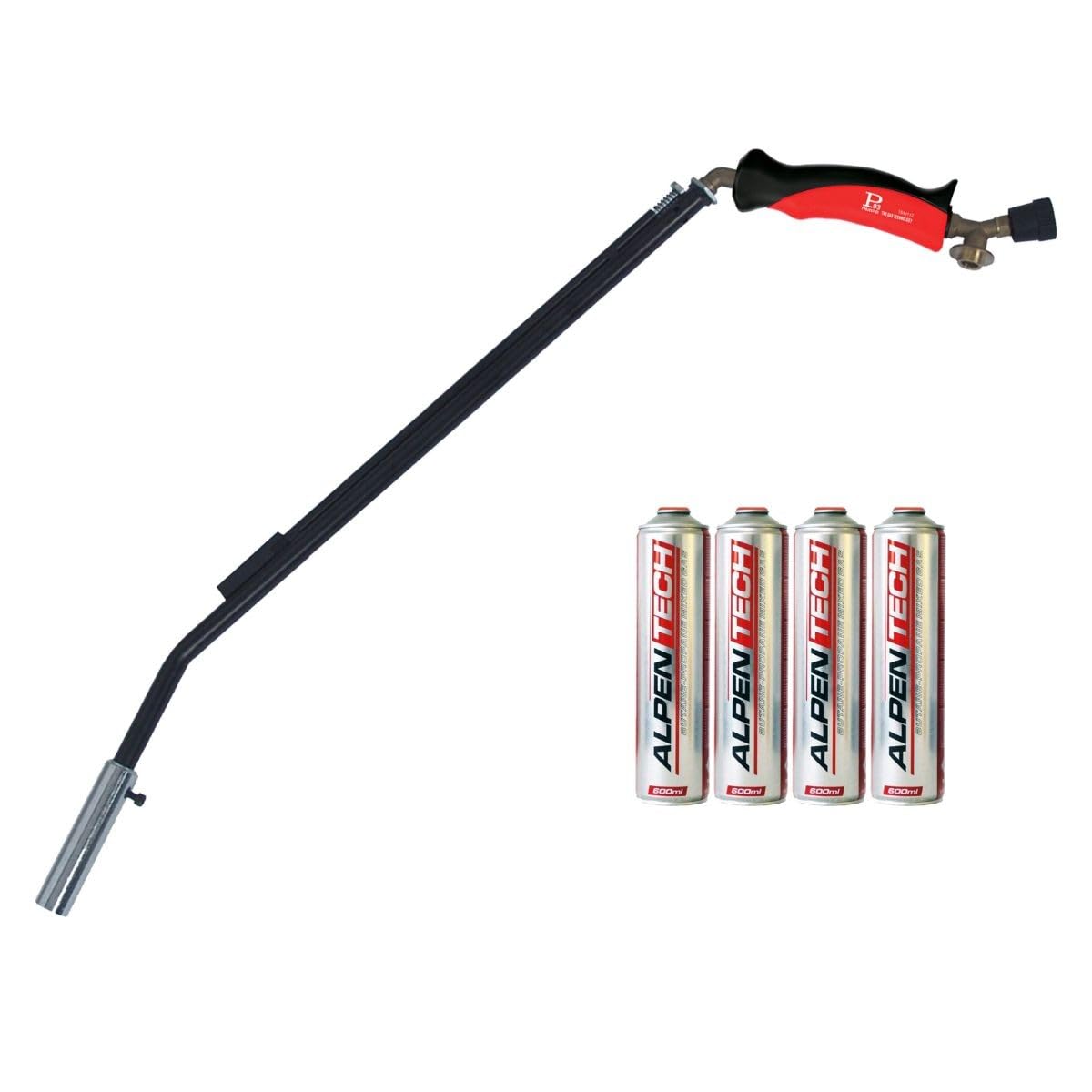 INTEC - Désherbeur Thermique Gaz 1100W Piezo + 4 Cartouches gaz Vissables Butane/Propane - Chalumeau gaz sans fil - Bruleur Mauvaises Herbes, Allumage Barbecue, Poêle à bois