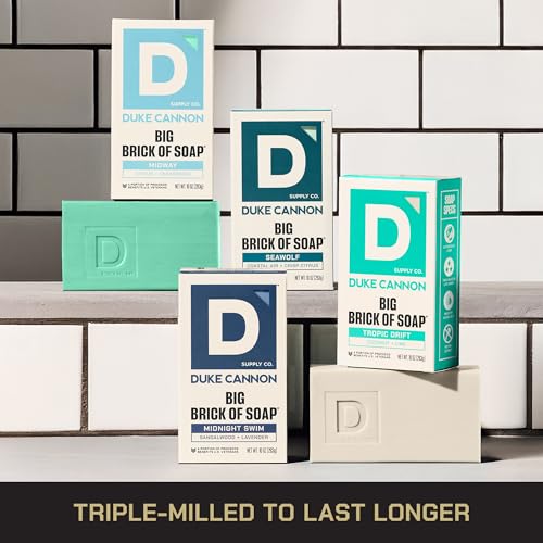Image of Duke Cannon Big Brick of Soap Variety Pack - Seawolf, Midway, Midnight Swim & Tropic Drift, Large 10 oz Triple Milled Men's Bar Long-Lasting Soap Bundle