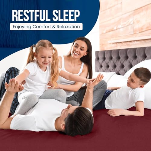 Image of 100% Waterproof Premium Cotton Feel Mattress Protector | Ultra Soft Breathable & Hypoallergenic Fitted Bed Protector Terry Cover | Fits Upto 10 Inches (Maroon, 72 x 60 (5x6 Feet))