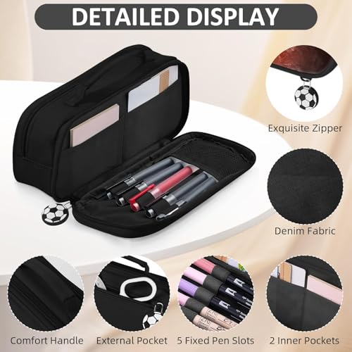 Image of Soccer Pencil Case for Boys - Large Pencil Pouch for Boys with Zipper Compartments & Handle - Big Capacity Pen Organizer Box Bag for Kids Teens School Supplies