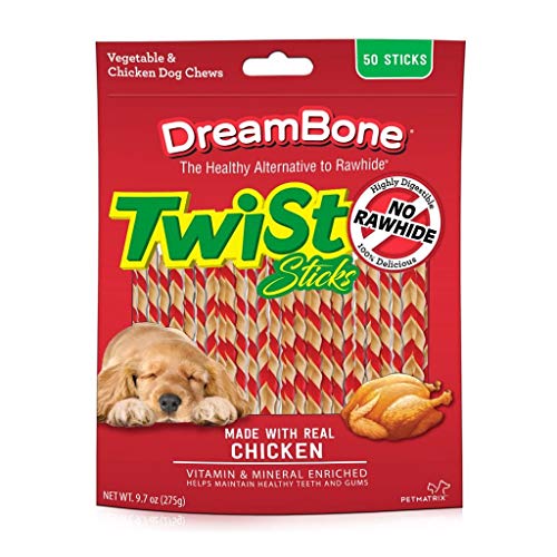 DreamBone Twist Sticks, Rawhide-Free Chews for Dogs, with Real Chicken (Pack of 4, Real Chicken)