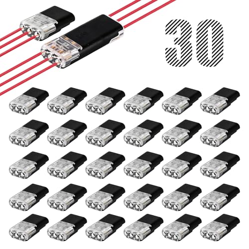 30pcs 3 Pin Double Wire Plug in Connector No-Stripping Quick LED Strip Light & Electrical Cable Low Voltage 3 Pins 2 Way Plug-in LED Locking Wire Connectors for AWG 18-22
