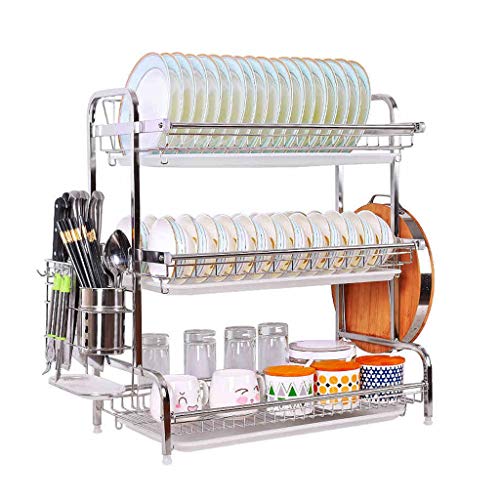 GLJTUO Escurridor De Platos Grande para Cocina | Escurreplatos con Bandeja | Estante De Almacenamiento para Cocina | Escurrecubiertos | Acero Inoxidable 304 | 3 Niveles
