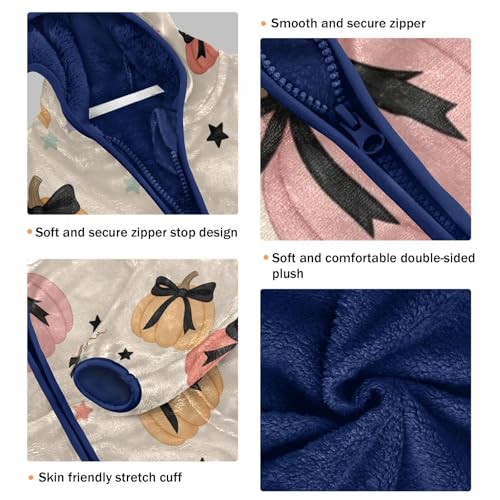 Pumpkins with Black Ribbons Toddler Fleece Jacket Girl Boys Hooded Fleece Jacket Coat Warm Outwear Zip-up 3-10T3