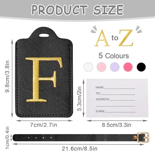 Image of Initial Letter Luggage Tags for Suitcases, Embroidered Monogrammed Suitcase Luggage Identifier Name Tag, PU Leather TSA Approved Luggage Tags, Bag Tags for Men Women Kids Luggage Handbags(Black F)