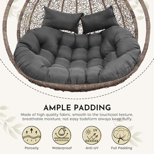 Image of Double Seater Cushion Set - Polyester Fabric Padded Seat for Hanging Egg /Garden jhula(Cushion ONLY Grey)