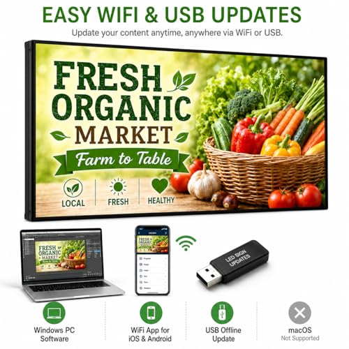 Image of CX 65 x 34 Inch P5 Outdoor LED Sign, 320 x 160 Full-Color RGB Message Board with WiFi, Mobile App and USB Control, IP65 Display for Scrolling Text, Images and Video