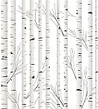 Blooming Wall Minimalist Neutral Birch Tree Peel and Stick Wallpaper Self-Adhesive Wall Mural Wall Decor (17.7“x118”)