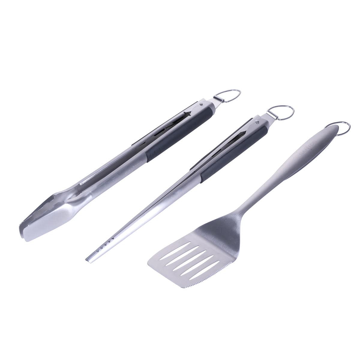 SANTOS 3-teiliges Edelstahl Grillbesteck-Set - Grillzange, Wender & Spitzzange - BBQ Geschenkset - BBQ-Besteck - hochwertiges massives Grillbesteck