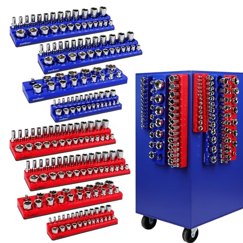 Image of HORUSDY 8-Piece Magnetic Socket Organizer Set, Magnet Socket Holder, 1 /4 inch, 3 /8 inch, 1 /2 inch Socket Holds 199 Pieces Magnetic Trays. (8-Piece Organizer Set)