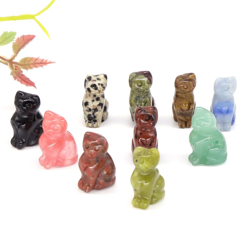 0.9 "Mini kot statua naturalny kamień uzdrowienie kryształ Reiki rzeźbione figurka zwierzątko rzemiosło DIY biżuteria ozdoba do domu (Color : Unakite, Size : 10pcs)