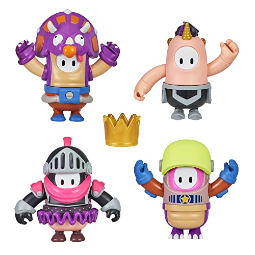 Fall Guys: Ultimate Knockout Official Grab The Crown - Figura de acción articulada para Mezclar y Combinar de 10 cm, Paquete de 4 con Accesorio de Corona Dorada
