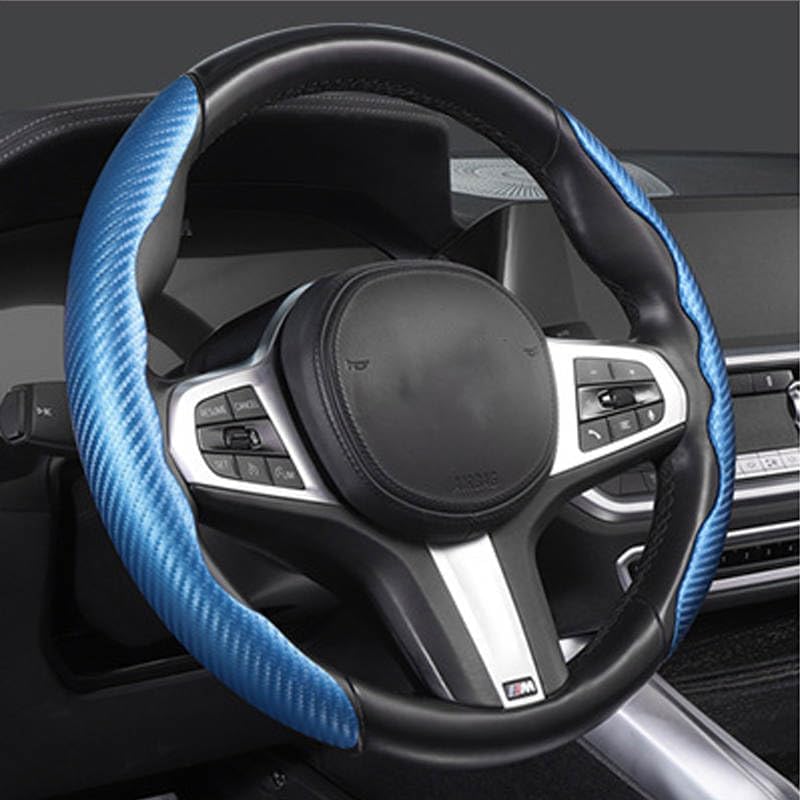 AK Traders IncAK- Universal Carbon Fiber Steering Wheel Cover - Anti-Slip, Comfortable Grip for Men/Women -Universal Car Accessory (Blue)