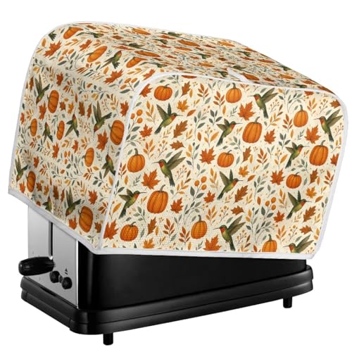 Image of Talayituse Hummingbird Pumpkin Maple Leaves Print Toaster Cover 2 Slice Wide Slot, Thanksgiving Decoration Lightweight Dust Protection Washable Appliance Bag Bread Maker Cover, S