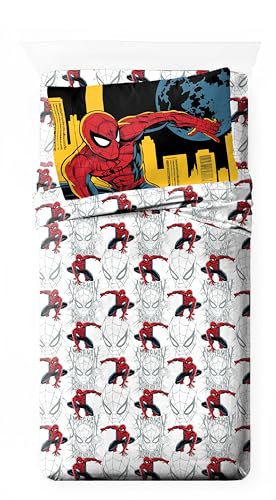 Jay Franco Kids Sheet Set with Fitted Flat Sheets & Pillow Cover - Ultra-Soft Bedding with Pillowcase for Room Decor White - Spiderman 3 Piece Twin