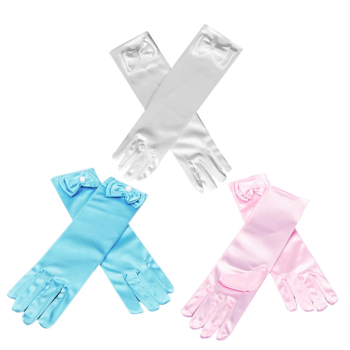 FOMIYES 1Set Satin Gloves for Elegant Dress Up Accessory White Pink Light Blue for Parties Weddings and Dance Durable Design with Bowknot Cuff