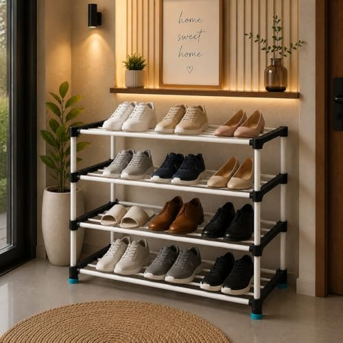 Image of 4 Layer Shoe Rack for Home, Portable Footwear Organizer, Foldable Shoe Storage Rack, Durable Metal Frame Shoe Shelf for Closet Bedroom and Entryway (4)
