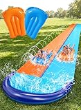 Sloosh 32,5 FT / 990,6 cm Doppel-Wasserrutsche, Rasenrutsche mit Sprinkler und 2 aufblasbaren Gleitmatten, für Garten, Hof und Rasen, Sommer-Wasserspielzeug für Kinder und Erwachsene
